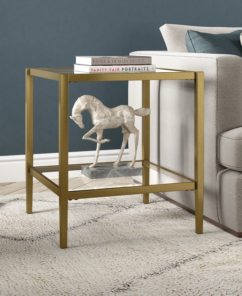 Hudson & Canal Hera 20" Wide Square Side Table with Glass Shelf