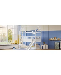 Streamdale Furniture Twin Over Twin Wood Bunk Bed with Convertible Slide, Ladder & Safety Guardrail