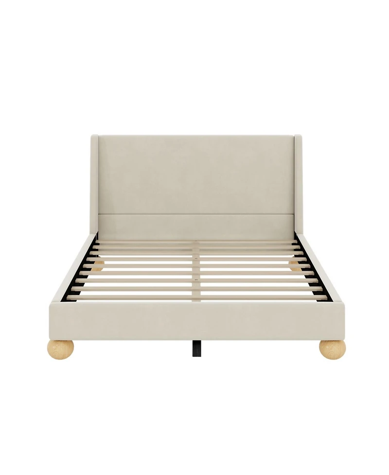 Streamdale Furniture + Queen Size + Velvet Upholstery + Wingback Headboard & Round Wooden Legs + Platform Bed