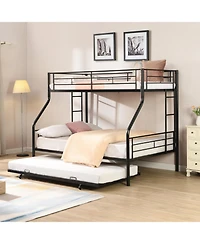 Streamdale Furniture Twin Over Full with trundle Metal Bunk Bed, No Box Spring Needed, Easy Assemble