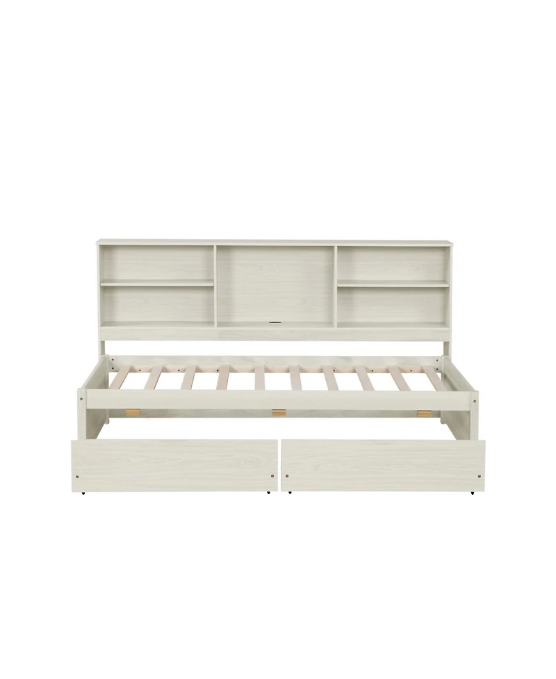 Streamdale Furniture Twin Size Bed Frame With Side Bookshelves, Two Drawers