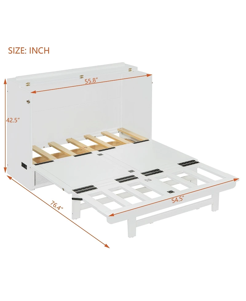 Streamdale Furniture Full Size Murphy Bed with Large Drawer,Usb Ports and Outlets,White