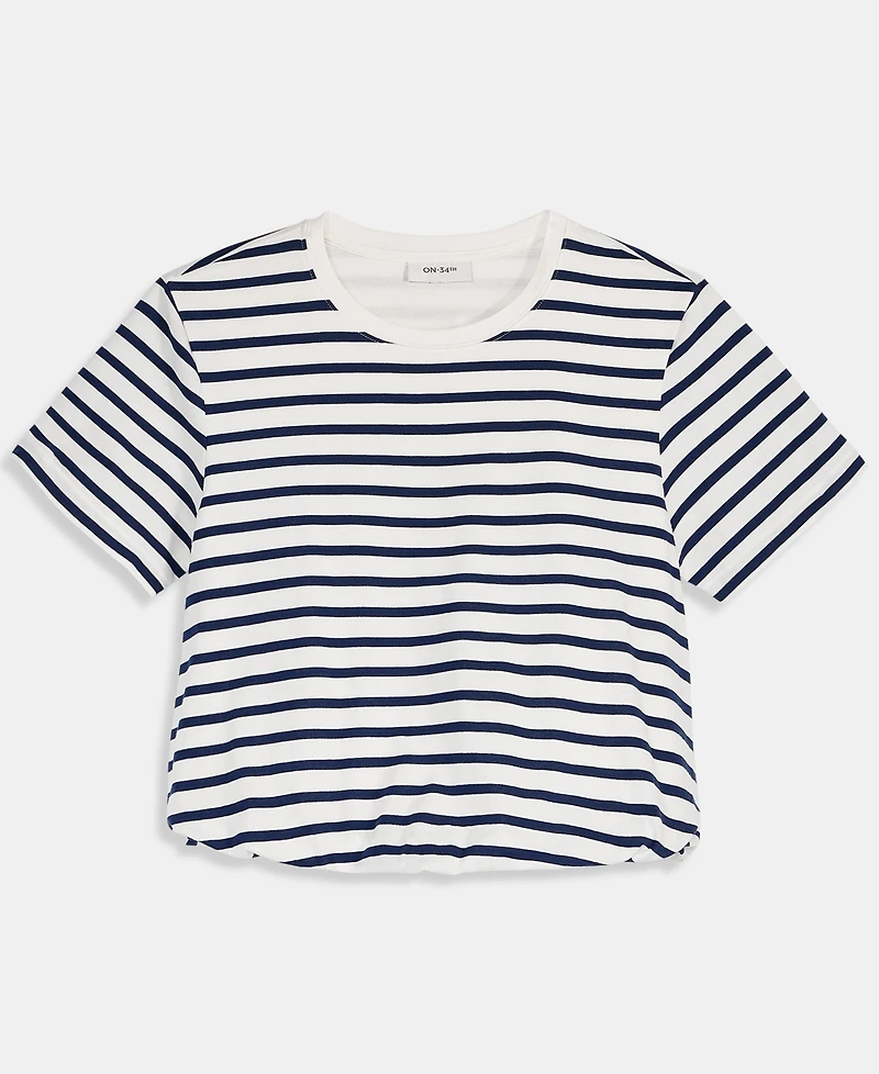 On 34th Women's Striped Bubble-Hem T-Shirt, Macy's Exclusive
