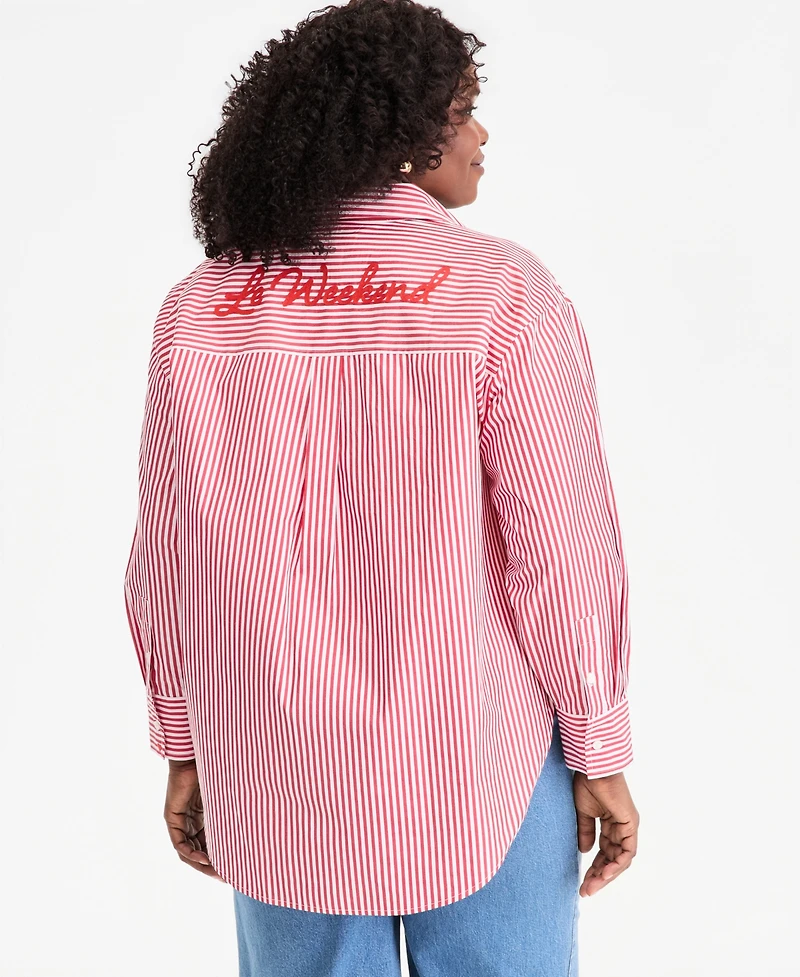 On 34th Trendy Plus Striped Cotton Button-Front Shirt, Macy's Exclusive