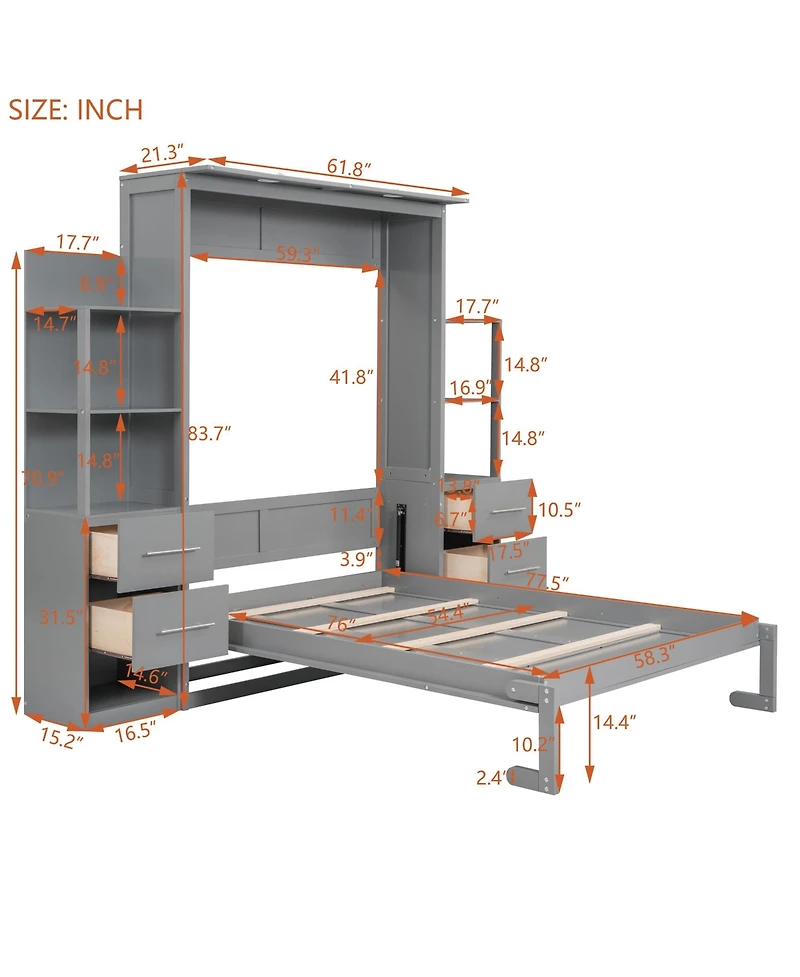 Streamdale Furniture Murphy Bed Wall With Shelves, Drawers Led