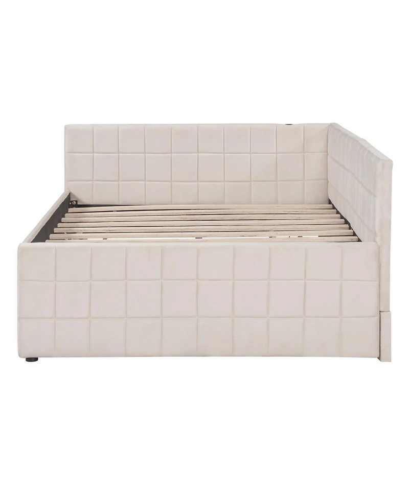 Streamdale Furniture Upholstered L-Shaped Daybed with Twin Trundle & Usb