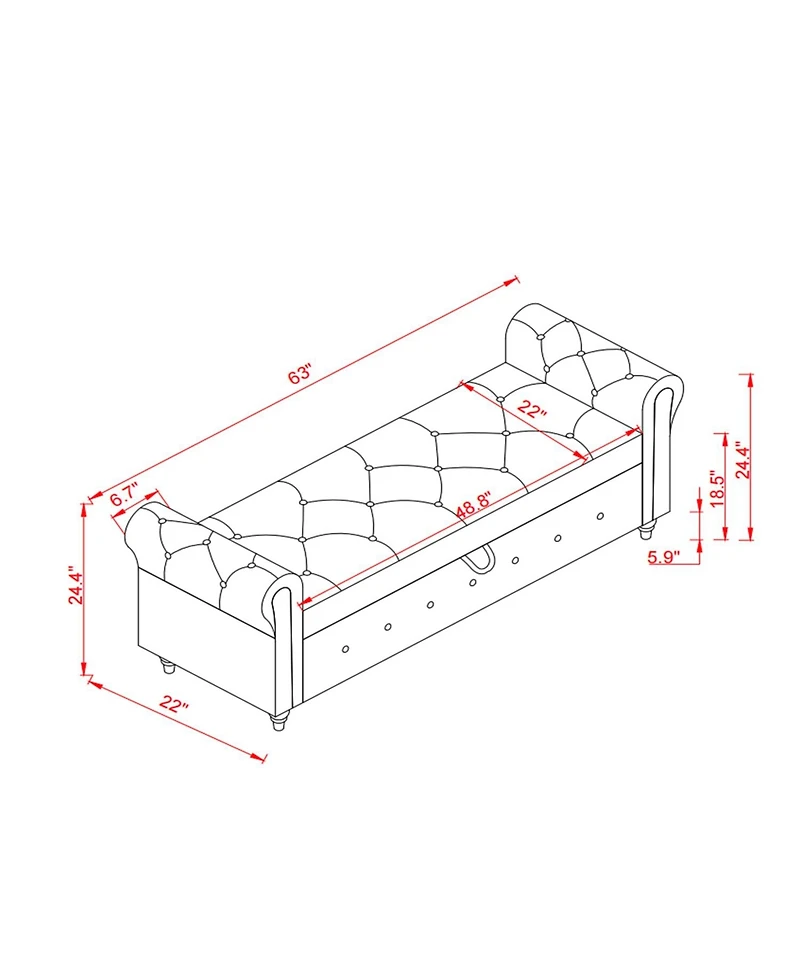 Streamdale Furniture 63" Bed Bench Beige Fabric