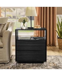 Streamdale Furniture Mid Century Modern Nightstand with Charging Station & Drawers Black