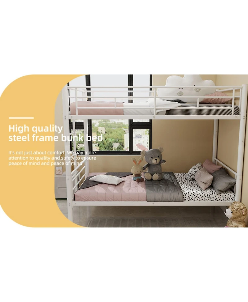 Streamdale Furniture Twin Over Twin Metal Bunk Bed with Ladders & Guardrail