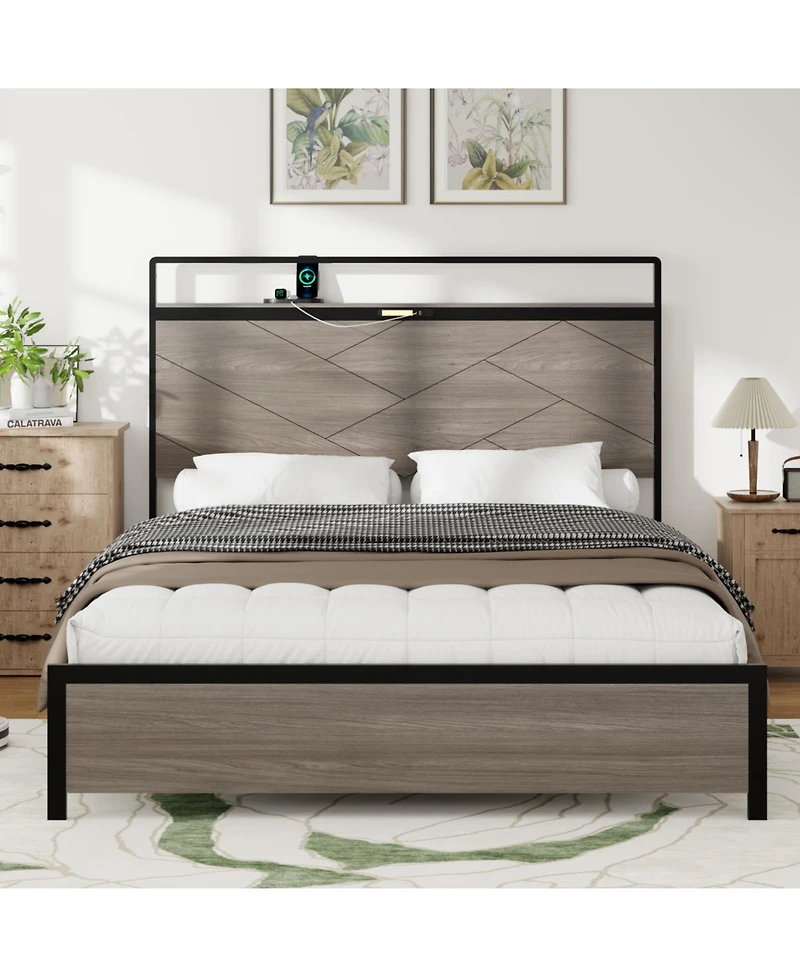 Streamdale Furniture Full Bed Frame with Led Headboard & Usb
