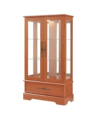Streamdale Furniture Oak Lighted Glass Curio Cabinet with Adjustable Shelves