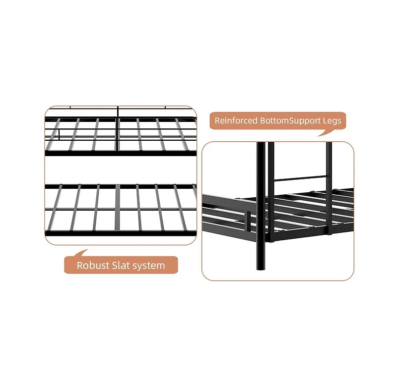 Streamdale Furniture Triple Frame Bed w/ Ladder & Railing - Floor Safe, Easy Assembly