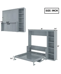 Streamdale Furniture Full Size Murphy Bed with Desk and Bookshelf, Gray