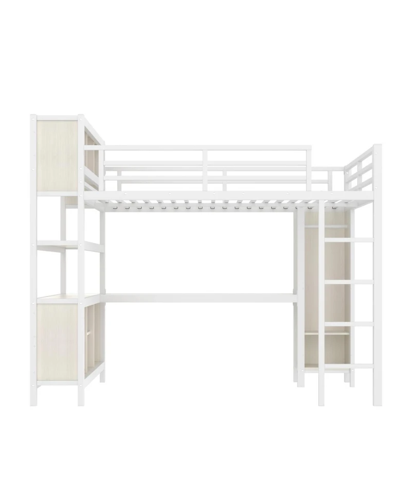Streamdale Furniture Metal Queen Loft Bed with Wardrobe, Desk & Storage