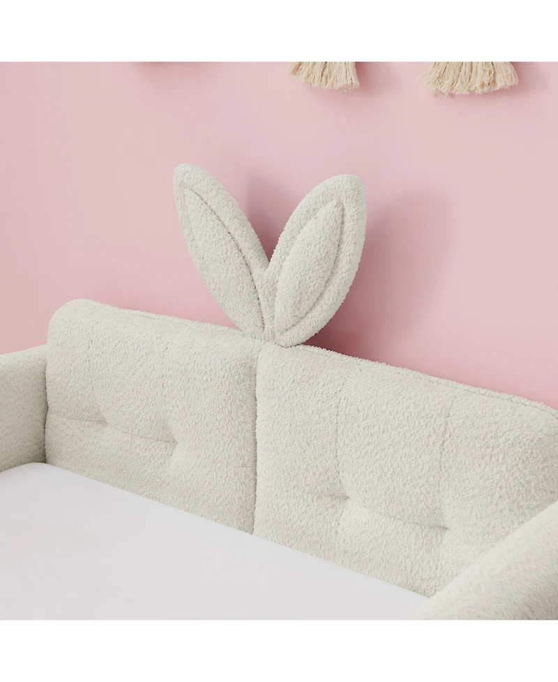 Streamdale Furniture Twin Beige Boucle Platform Bed with Rabbit Ear Headboard