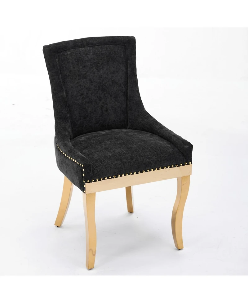 Streamdale Furniture Chenille Dining Chairs, Gold Legs, Rivet Trim