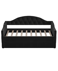 Streamdale Furniture Twin Tufted Velvet Daybed with Trundle, Usb Ports, Black