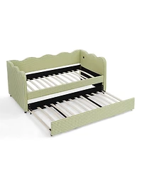 Streamdale Furniture Cozy Daybed with Trundle, Usb Port, Linen.