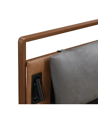 Streamdale Furniture 1 Count Leather Queen Bed with 2pcs Night Lights