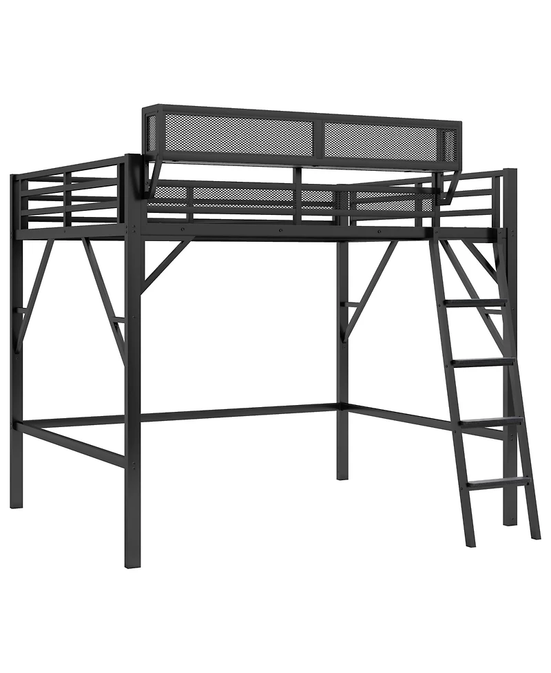 Streamdale Furniture Queen Loft Bed with Shelves, Metal Frame