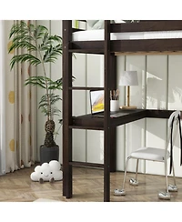 Streamdale Furniture Espresso High Loft Bed with Desk & Guardrail
