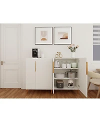Streamdale Furniture Modern White Sideboard Cabinet - Gold Handles