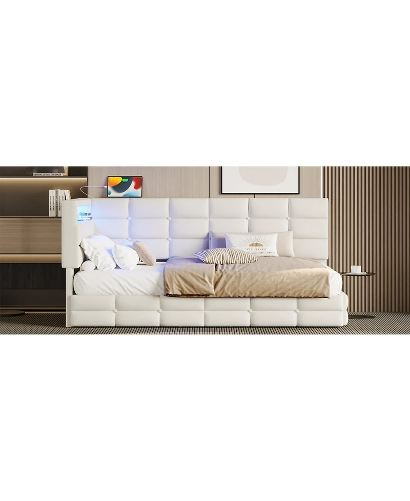 Streamdale Furniture Upholstered Twin Daybed with Storage, Led Lights & Charging