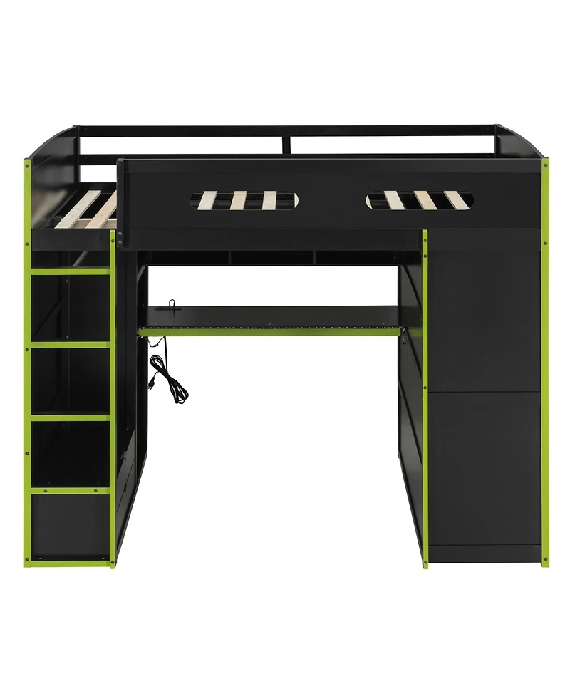 Streamdale Furniture Loft Bed with Desk, Wardrobe & Rgb Led