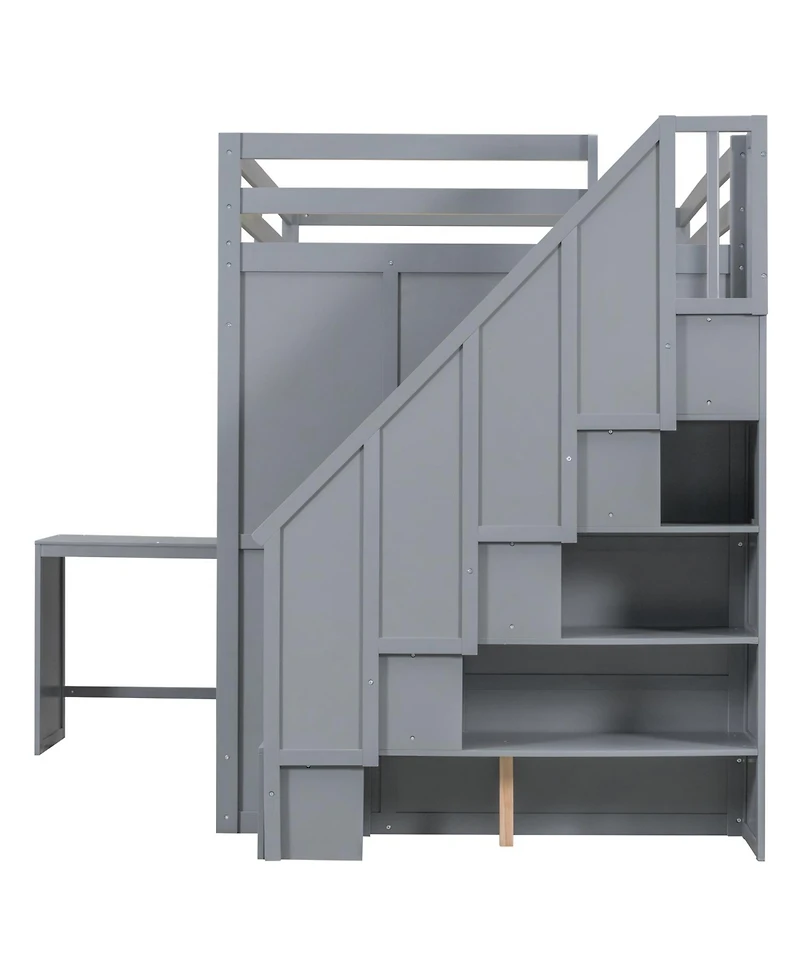 Streamdale Furniture Full Size Loft Bed with Wardrobe, Desk and Shelves, Gray(Old-LT000679AAE)
