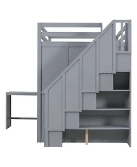 Streamdale Furniture Full Size Loft Bed with Wardrobe, Desk and Shelves, Gray(Old-LT000679AAE)
