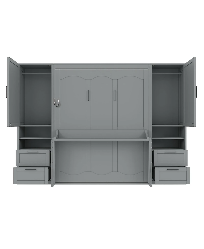 Streamdale Furniture Queen Size Murphy Bed Wall Bed with Closet ,Drawers and Shelves