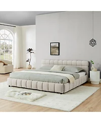 Streamdale Furniture King Beige Chenille Upholstered Bed Frame with Storage Drawer (88.5")