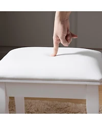 Streamdale Furniture White Vanity Stool Padded Makeup Chair Bench with Solid Wood Legs