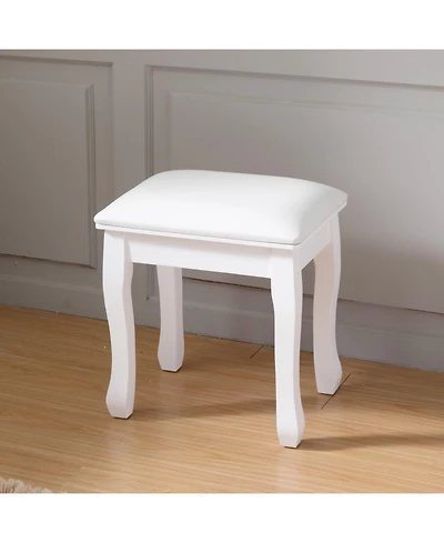 Streamdale Furniture White Vanity Stool Padded Makeup Chair Bench with Solid Wood Legs