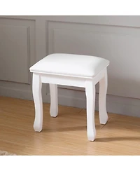 Streamdale Furniture White Vanity Stool Padded Makeup Chair Bench with Solid Wood Legs