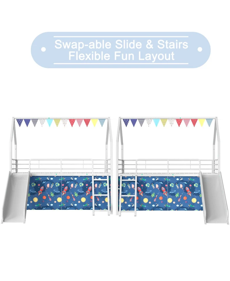 Streamdale Furniture Streamdale Jack Metal Junior Loft Bed w/ Slide, Curtain & Stickers