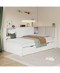 Streamdale Furniture Wooden Twin L-Shaped Daybed with Storage, Bookcase & Usb, White