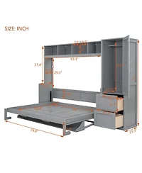 Streamdale FurnitureFull Size Murphy Bed Wall Bed with Closet and Drawers,Gray