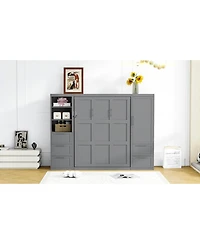 Streamdale Furniture Queen Murphy Bed with Closet, Drawers & Shelves - Gray