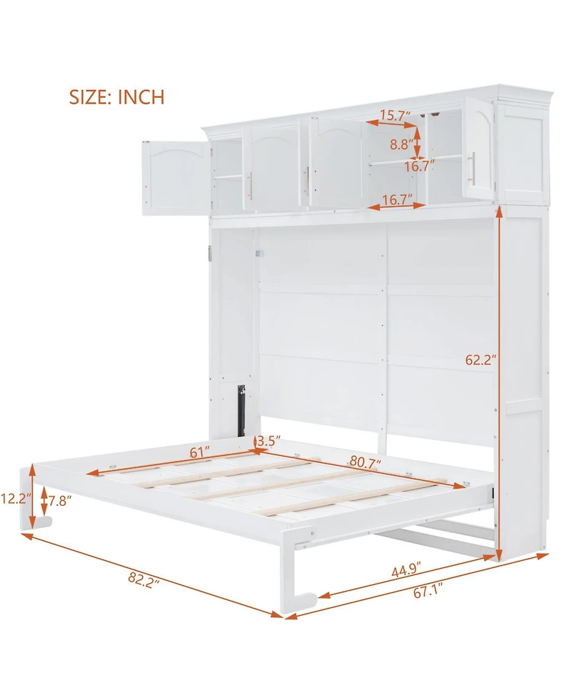 Streamdale Furniture Queen Size Murphy Bed Wall Bed with Top Cabinets