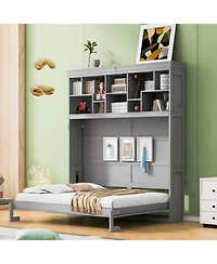 Streamdale Furniture Queen Size Murphy Bed Wall Bed with Top Shelves & Usb,Gray