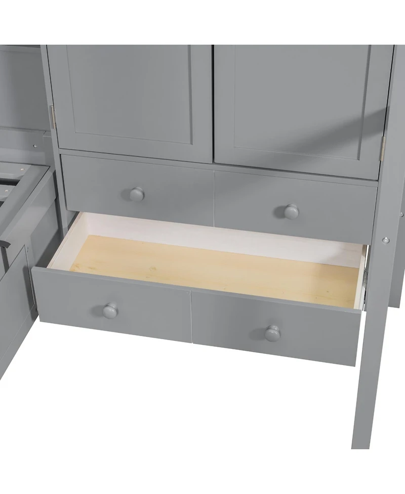 Streamdale Furniture Twin Bunk Bed with Drawers, Wardrobe, Storage Shelves and Hydraulic Bed,Gray