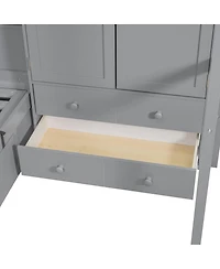 Streamdale Furniture Twin Bunk Bed with Drawers, Wardrobe, Storage Shelves and Hydraulic Bed,Gray