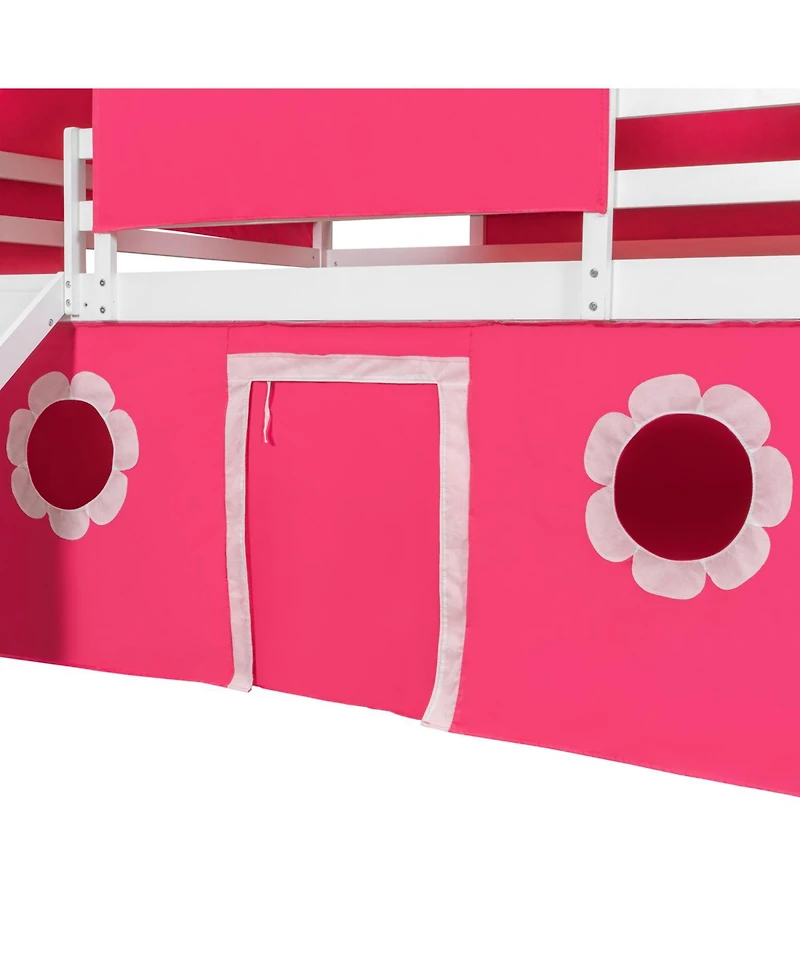 Streamdale Furniture Full Size Loft Bed with Slide Pink Tent and Tower - Pink