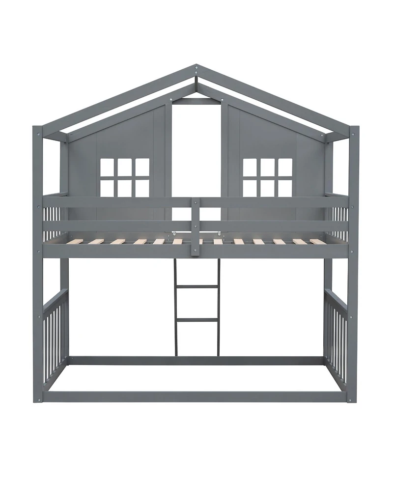 Streamdale Furniture Twin Over House Bunk Bed With Ladder, Wood
