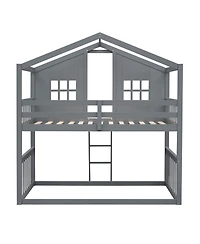 Streamdale Furniture Twin Over House Bunk Bed With Ladder, Wood