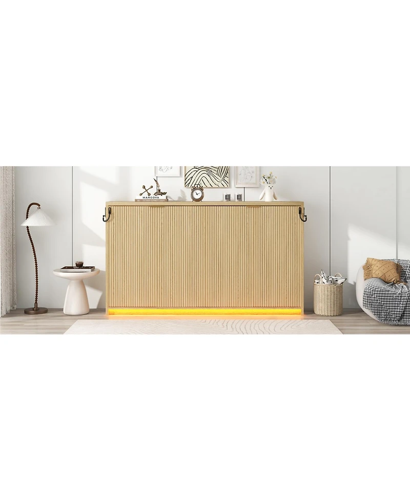 Streamdale Furniture Twin Xl Size Murphy Bed with Led Light, can be Folded into a Cabinet