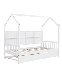 Streamdale Furniture Wooden Twin House Bed with Trundle & Shelf
