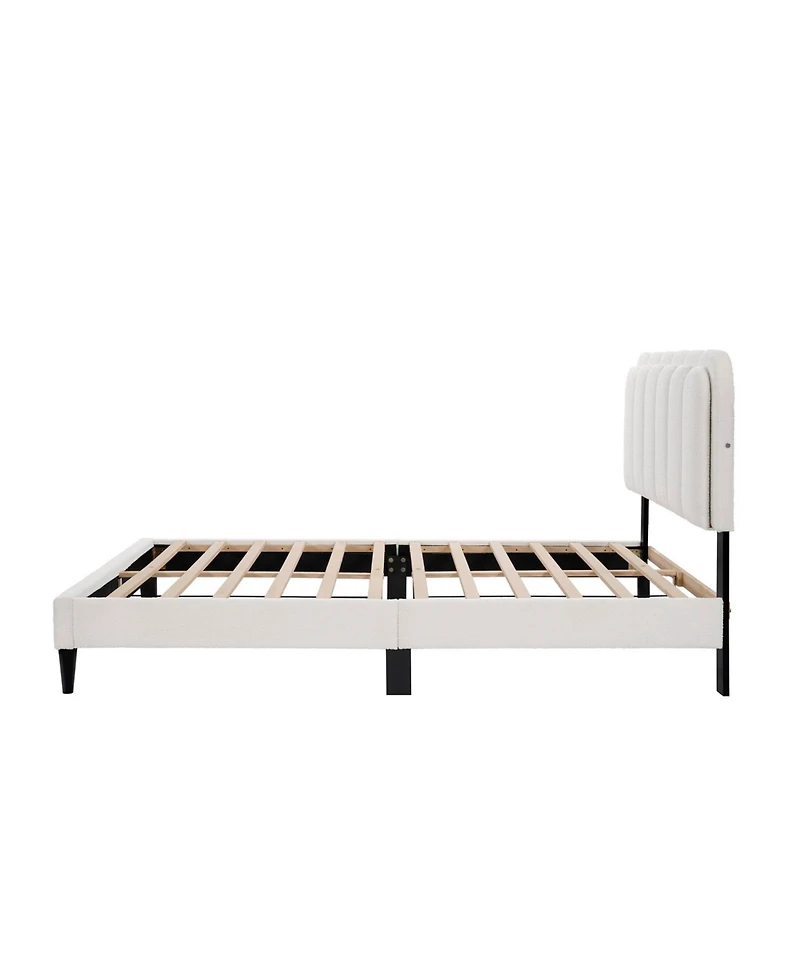 Streamdale Furniture Lambswool Cream Headboard Bed Frame w/ Light, Queen