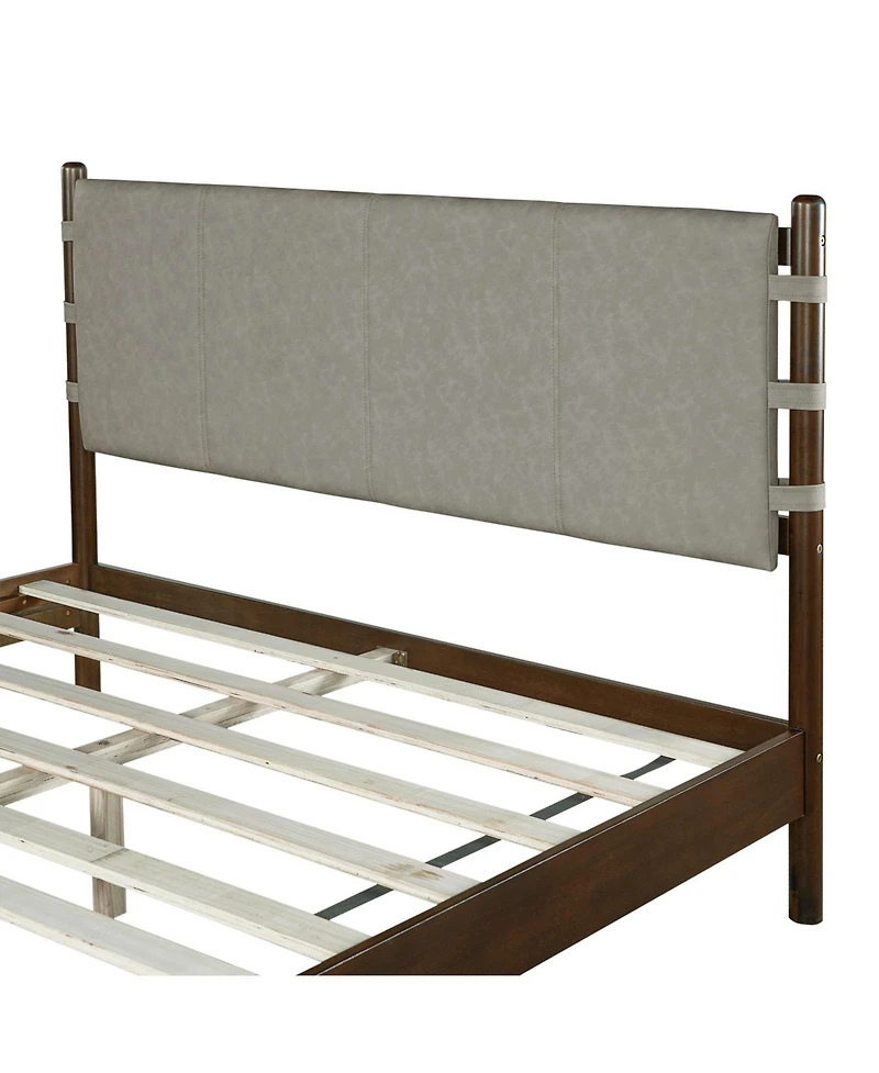 Streamdale Furniture Queen Platform Bed Frame with Headboard - Walnut/Grey